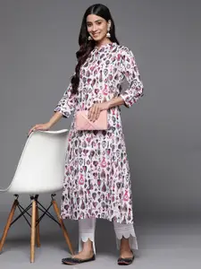 Varanga Women Printed Mandarin Collar Gotta Patti Kurta