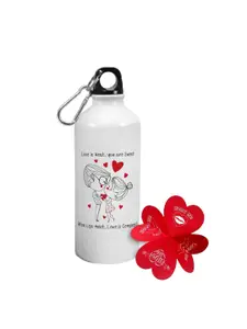 Indigifts Valentine Day White Gifts Love Is Heat Quotes Printed Water Bottle 750 ml