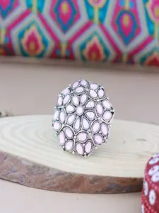 I Jewels Oxidized Silver-Plated Kundan Adjustable Finger Ring