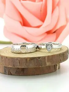 I Jewels Silver-Plated AD Studded Couple Finger Ring
