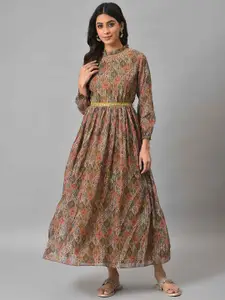 WISHFUL Ethnic Printed Fit and Flare Maxi Ethnic Dress