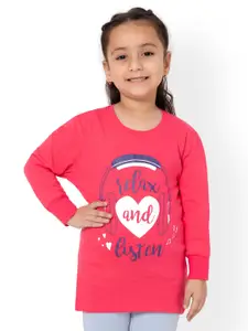 Bodycare Kids Girls Typography Printed Cotton T-shirt