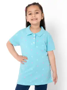 Bodycare Kids Girls Geometric Printed Polo Collar Cotton T-shirt