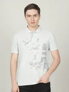 Crocodile Men Printed Polo Collar Slim Fit Cotton T-shirt