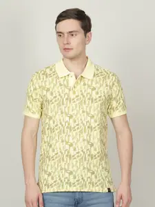 Crocodile Men Floral Printed Polo Collar Slim Fit Cotton T-shirt