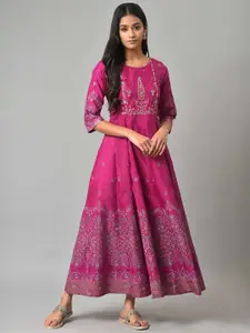 W Purple Ethnic Motifs Ethnic Maxi Dress