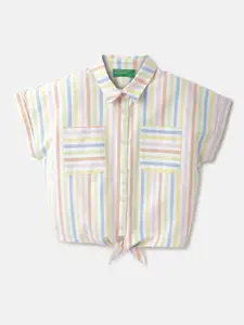 United Colors of Benetton Girls Cotton Multi Stripes Casual Shirt