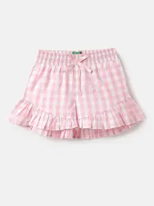 United Colors of Benetton Girls Pink Striped Regular Fit Cotton Shorts