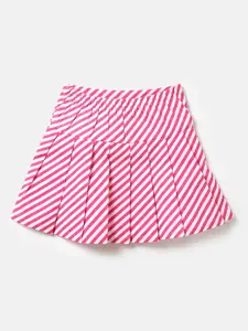 United Colors of Benetton Girls Striped Pure Cotton Pleated Mini skirt