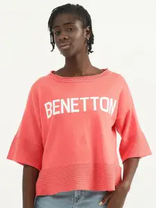 United Colors of Benetton Printed Extended Sleeves Boxy Cotton Top