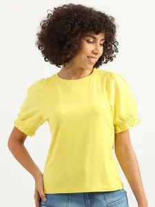 United Colors of Benetton Round Neck Puff Sleeves Top