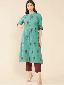 Maybell Women Floral Printed Band Collar A-Line Kurta