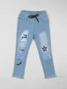 A-Okay Girls High-Rise Mildly Distressed Heavy Fade Embroidered Cotton Jeans