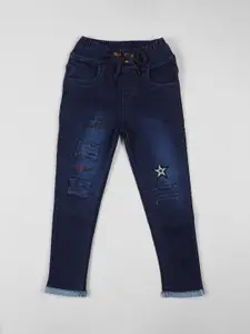 A-Okay Girls Embroidered High-Rise Mildly Distressed Light Fade Cotton Slim Fit Jeans