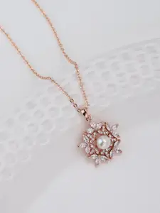 Carlton London Rose Gold-Plated Floral Pendant With Chain