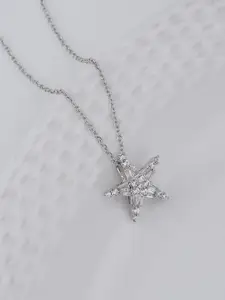 Carlton London Rhodium Plated Stone-Studded Star Pendant With Chain
