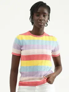 United Colors of Benetton Women Striped Slim Fit Cotton T-shirt