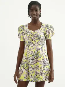 United Colors of Benetton Floral Printed A-Line Cotton Dress