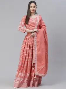 Divena Printed Sequinned Ready to Wear Cotton Lehenga & Blouse With Dupatta