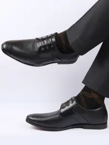 FAUSTO Men Textured Round Toe Formal Derbys