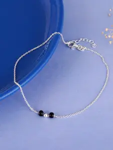 GIVA Rhodium-Plated Beaded Sterling Silver Anklet