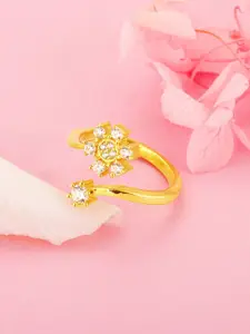 GIVA Women 92.5 Sterling Silver & Gold Plated CZ Stone Studded Adjustable Finger Ring