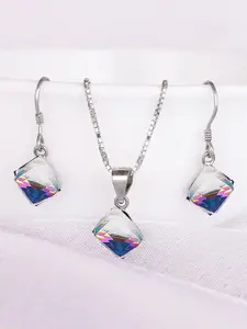 GIVA Sterling Silver Rhodium-Plated & Stone-Studded  Mystic Prism Pendant Set