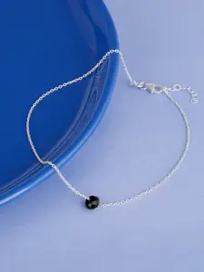 GIVA Rhodium-Plated Beaded Sterling Silver Anklet