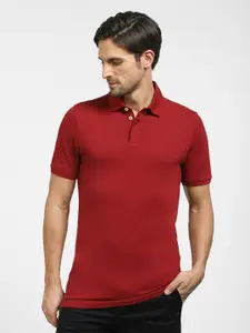 SELECTED Men Maroon Polo Collar Slim Fit T-shirt