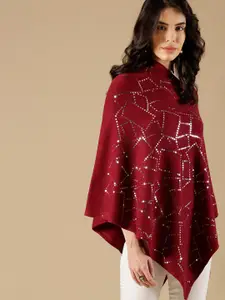 Gipsy Women Acrylic Poncho with Embellished Detail