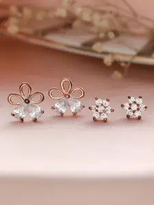 Priyaasi Pack of 2 Rose Gold Contemporary Studs Earrings