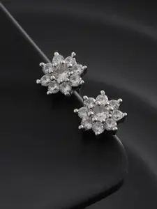 Priyaasi Silver-Plated American Diamond Studs Earrings