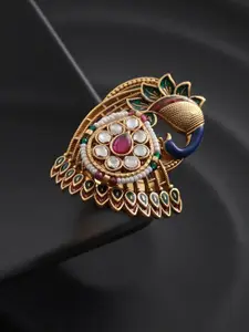 Priyaasi Women Gold-Plated Stone Studded Peacock Finger Ring