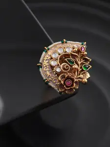 Priyaasi Women Gold-Plated Stone Studded Floral Finger Ring