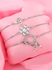 Estele Women Set Of 3 Silver-Plated Crystals Charm Bracelet