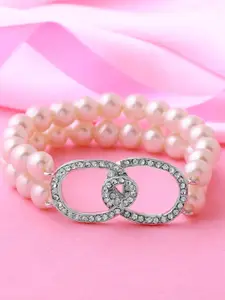 Estele Women Silver-Plated Pearls Wraparound Bracelet