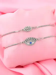 Estele Women Set of 2 Crystals Silver-Plated Charm Bracelet