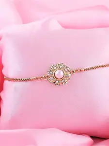 Estele Women Pearls Gold-Plated Charm Bracelet