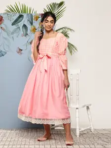 Inddus Pink Ethnic Midi Dress
