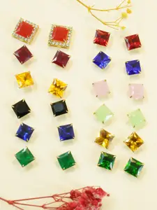 GRIIHAM Set Of 12 Gold-Plated Square Studs Earrings