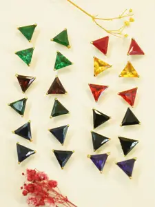 GRIIHAM Set Of 12 Gold-Plated AD-Studded Geometric Studs Earrings