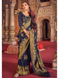 KARAGIRI Printed Woven Design Zari Silk Blend Banarasi Saree