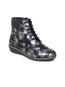 VALIOSAA Women Printed Floral Mid-Top Lace-Ups Regular Boots