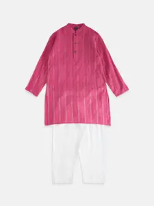 YU by Pantaloons Boys Mandarin Collar Pure Cotton Kurta With Pyjamas