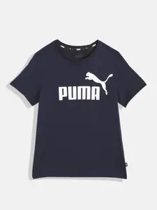 Puma Boys Navy Blue Brand Logo Printed Pure Cotton T-shirt