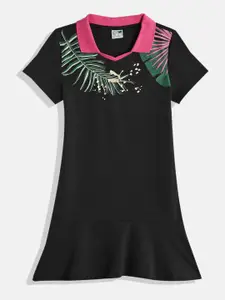 Puma Girls Floral Foil Printed Classics Pure Cotton Regular Fit A-Line Dress