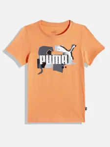 Puma Boys Orange Printed Pure Cotton Regular Fit T-shirt
