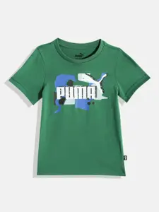 Puma Boys Green Essential Street Art Logo Printed Regular Fit Pure Cotton T-shirt