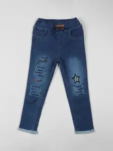 A-Okay Girls Slim Fit High-Rise Mildly Distressed Embroidered Cotton Jeans