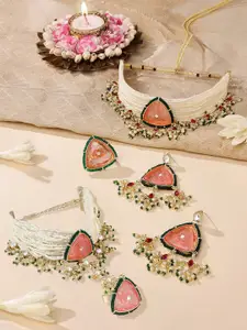 Zaveri Pearls Gold-Plated Stone-Studded & Beaded Choker Necklace Set